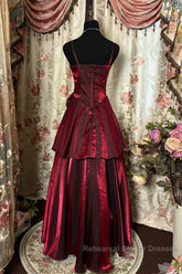 Wine Red Straps Sweetheart Vintage Style Party Dress, Wine Red Semi Formal Prom Dress